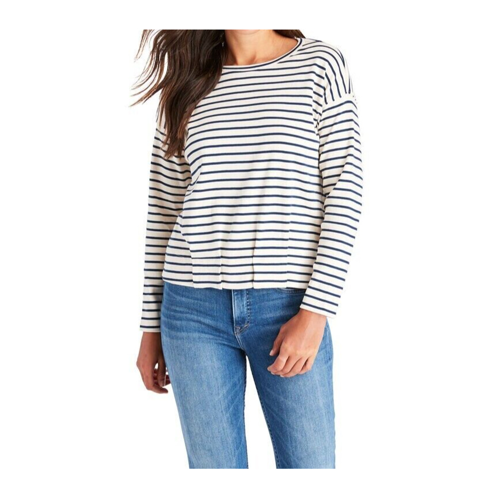 Women's Vineyard Vines Striped Gathered Hem Top Sz M Long-Sleeve Nautical Shirt